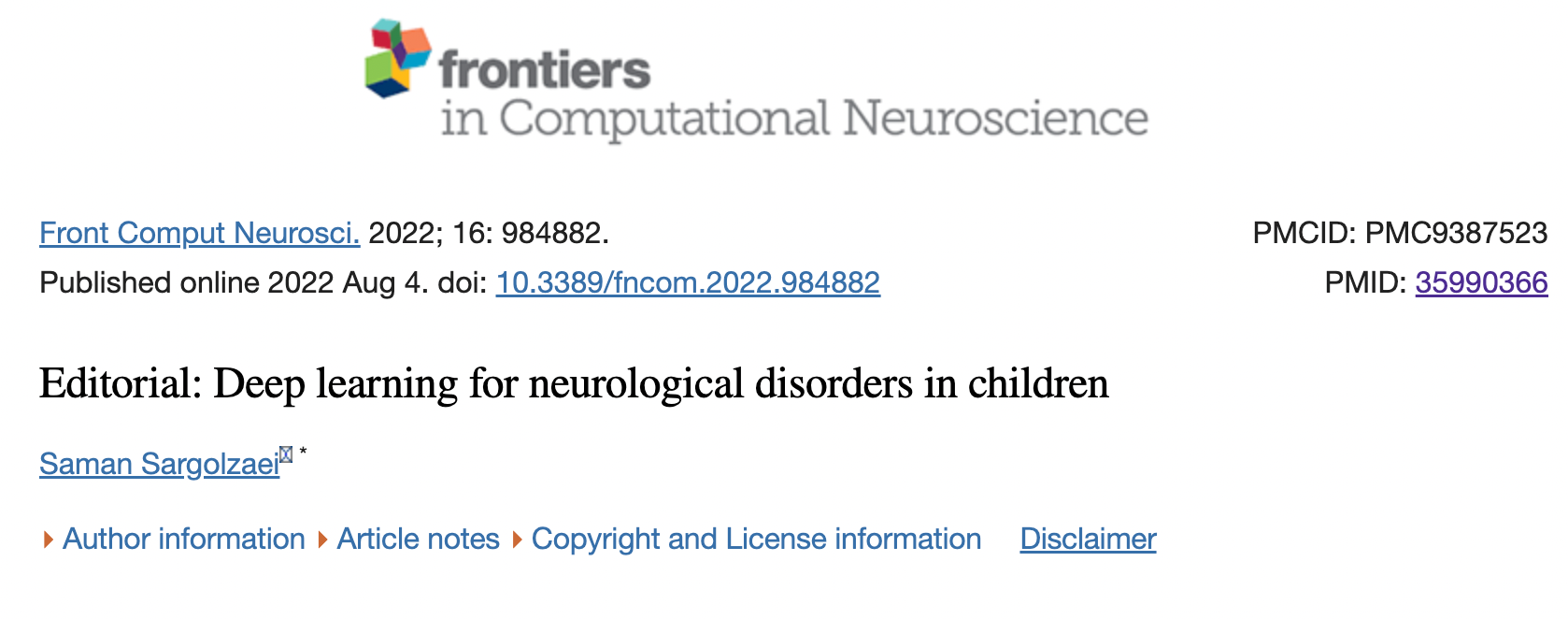 Our recent editorial article is published in Frontiers in Computational Neuroscience!